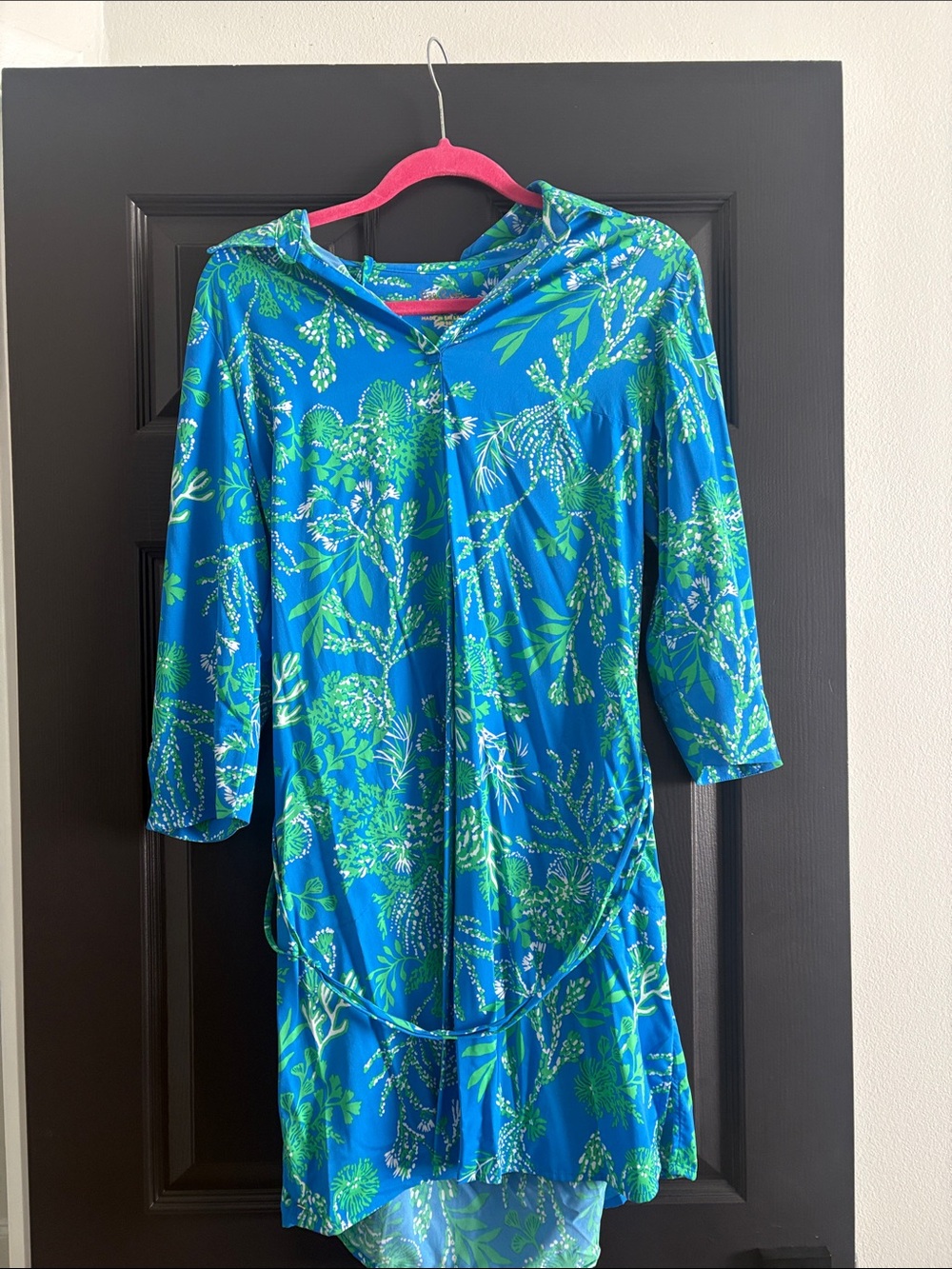 Lilly Pulitzer Blue & Green Floral Hooded Mini Dress
